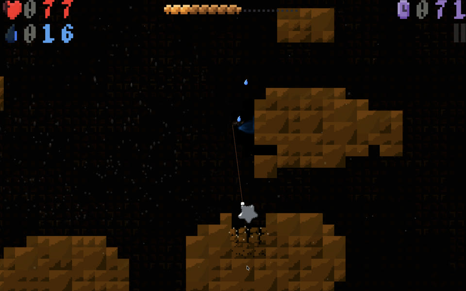 A grey star on the end of Gracie's rope smashes into brown rock, scattering debris.